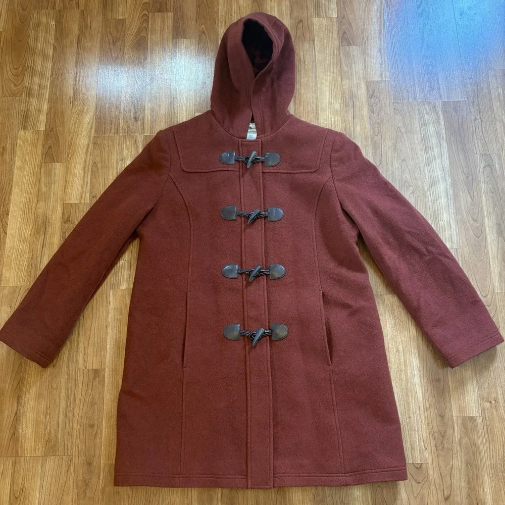 LL Bean Bellandi Italy Lambswool Duffle Coat Insulated Hickory Toggle SZ 18 Reg